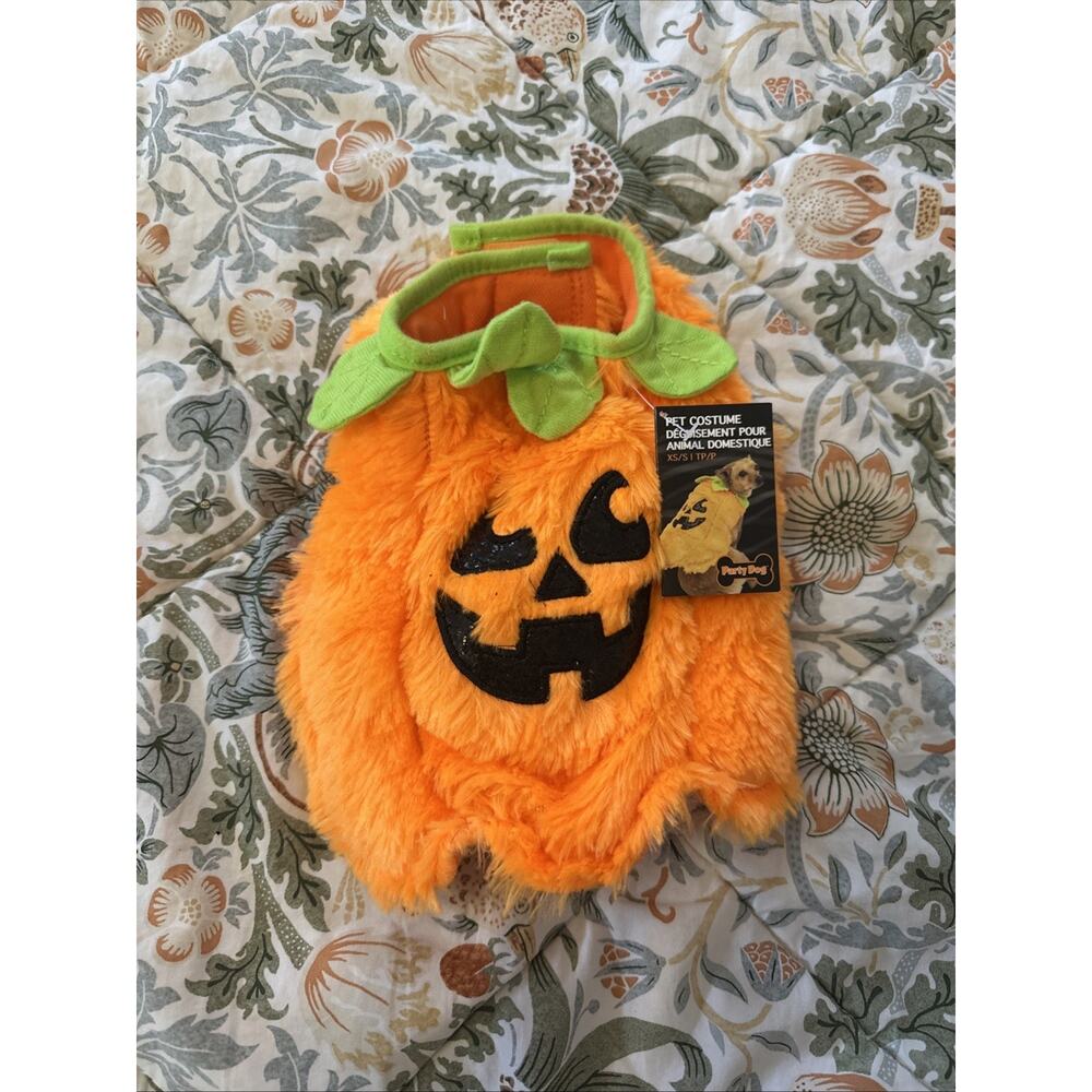 Pet Costume Halloween Size Xs/S Orange Plush Pumpkin Clothes Dogs Party Dog